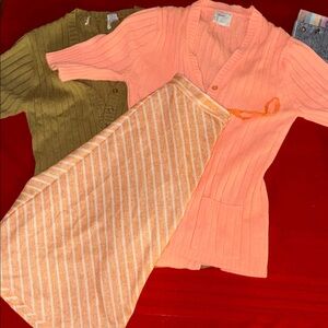 Peach and brown classic Cardigans w skirt vintage-